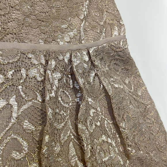 David's Bridal Short Tank Lace Dress Sz 8 Gold Cream V-Neckline Pleated Wedding - Picture 5 of 16